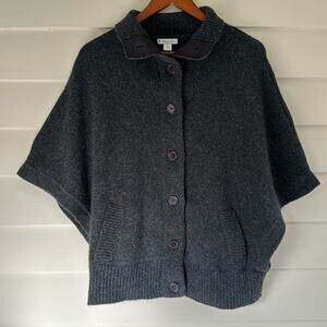 Garnet Hill Lambswool Angora Wool Gray Button Capelet Cape Poncho Sweater Size S